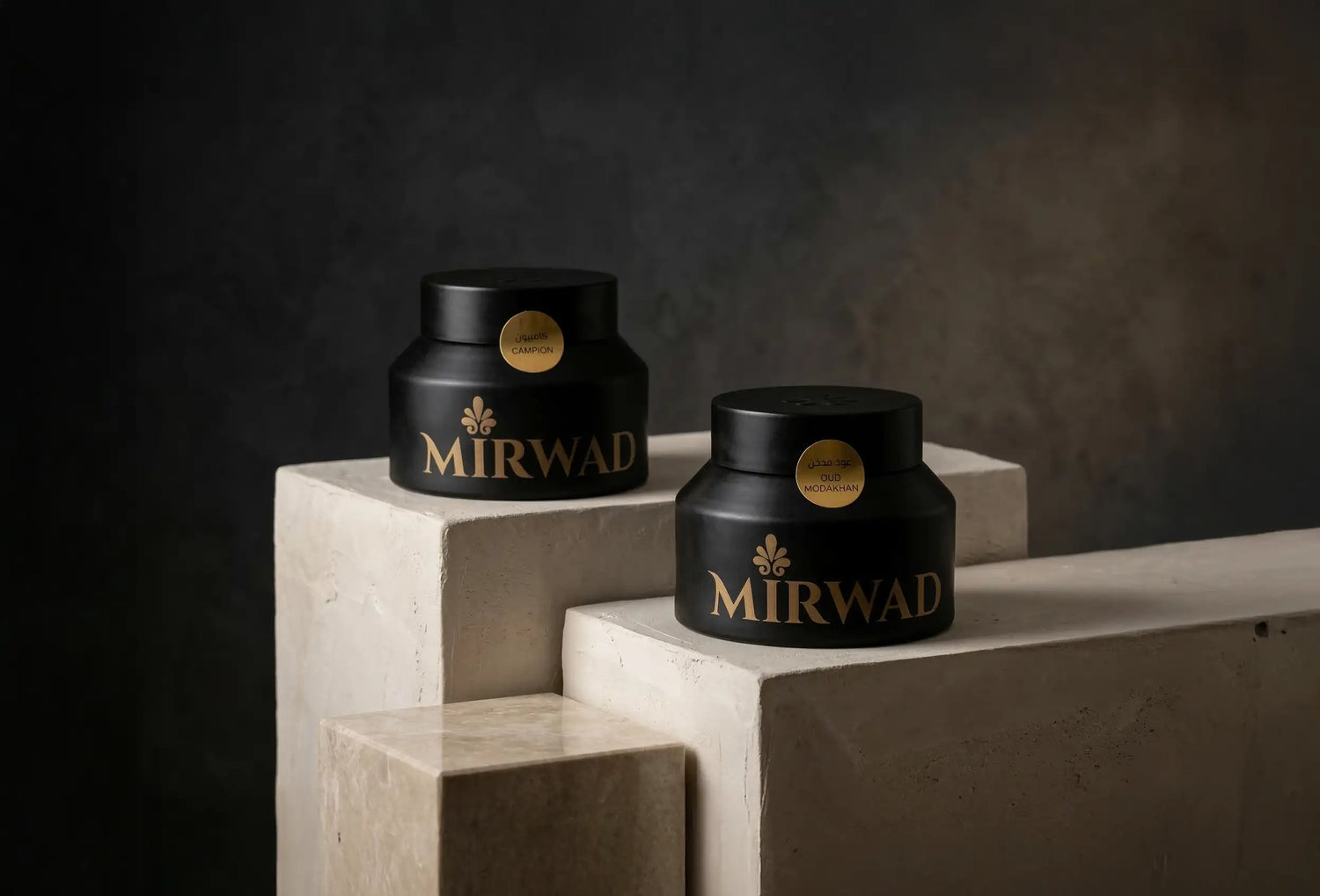 Maison Mirwad bukhoor and fragranced oud luxury incense jars closed packaging collection